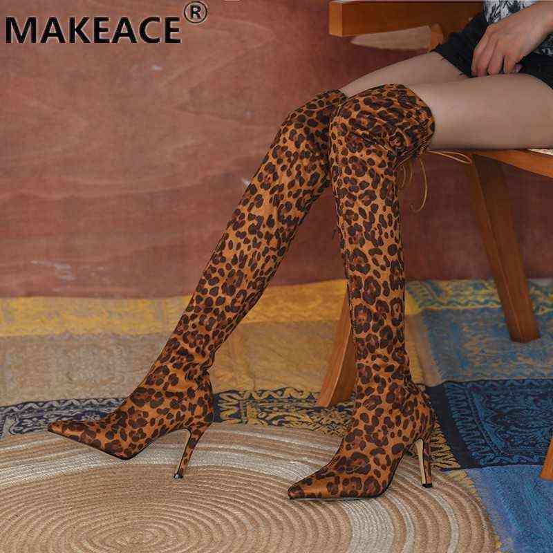 

Women Boots 2021 Fashion Women Designer Boots Autumn New Leopard Print High Heels Party Over The Knee Women's Boots J220805