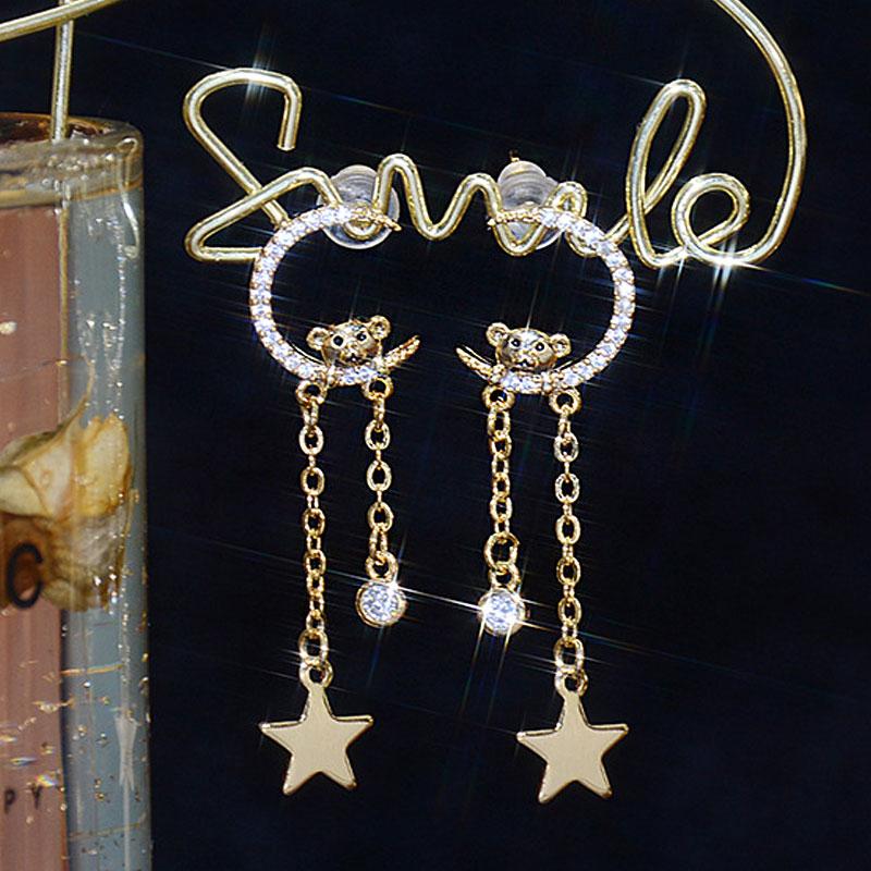 

Clip-on & Screw Back Korean Micro Inlaid Bling Diamond Five-pointed Star For Women Earrings 2022 Tassel Delicate Romantic Wedding Jewelry Pe