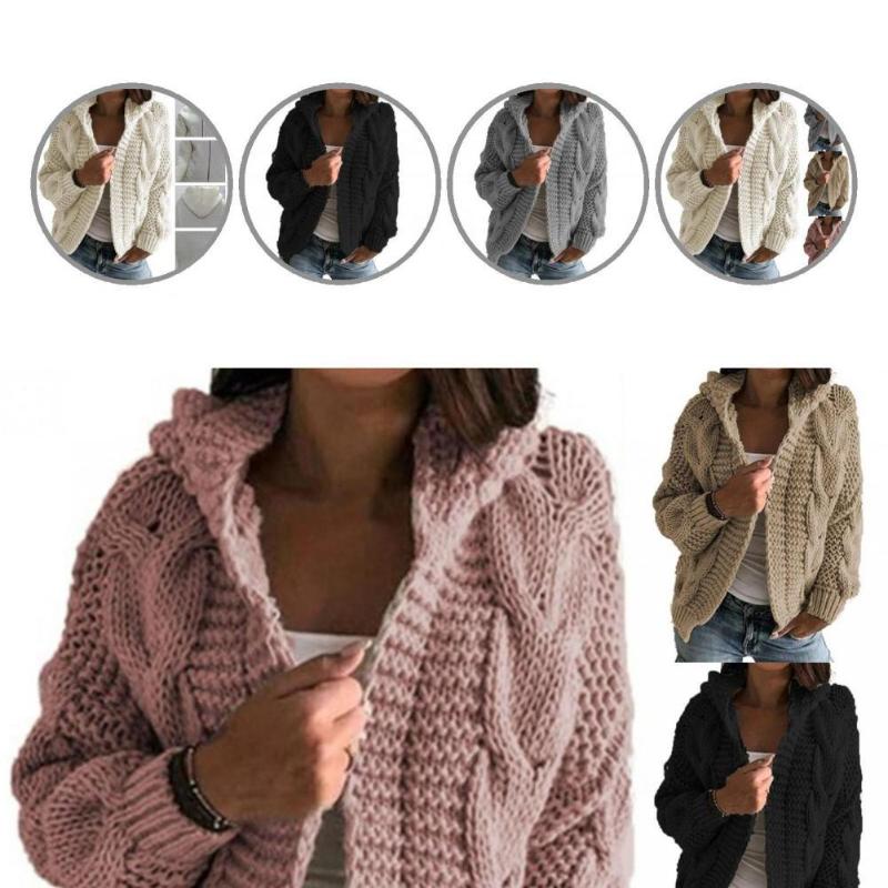 

Women's Knits & Tees Trendy Hooded Long Sleeve Knitwear Cardigan With Hat For Daily Wear, White