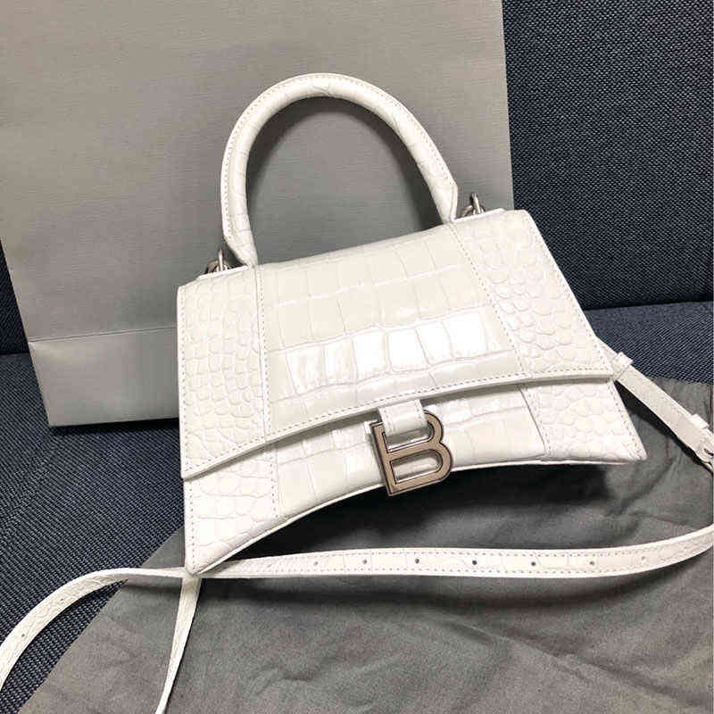 

Designer Hourglas Bags Balencaigass Handbags Stars same bag womens 2022 new fashion versatile B family crocodile Hourglas Bshaped Leather Messenger Bag, White crocodile small counter logo