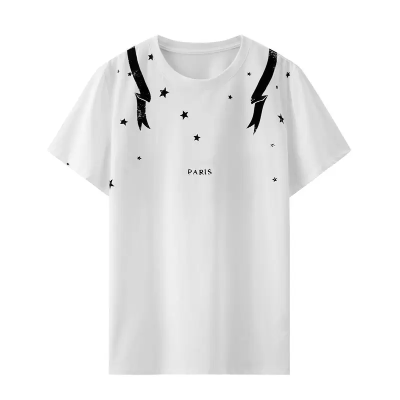 

New Arrival Mens Printed Fashion T Shirt Summer Simple Stars Print T Shirts Casual Breathable Men Women Street Short Sleeve Tee, White