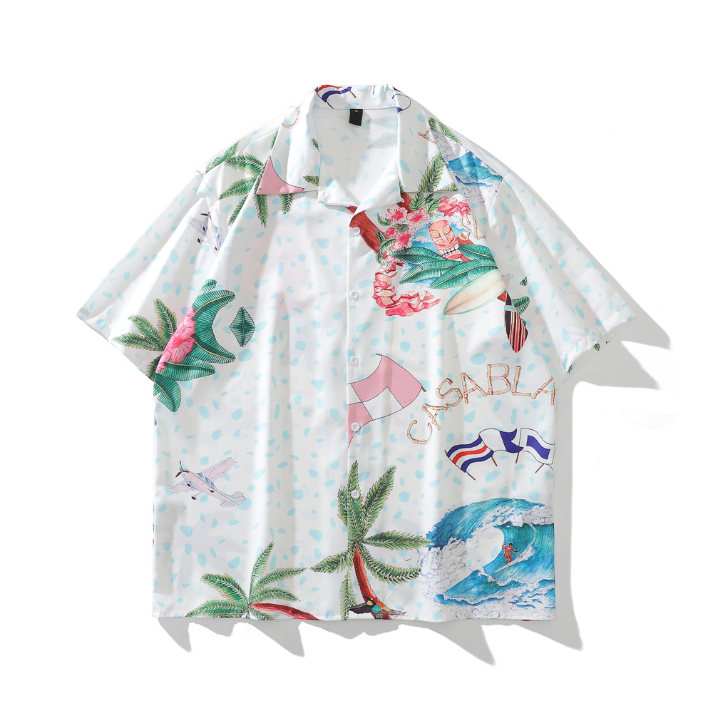 

Floral Printed Hawaiian Shirt Men Oversize Vintage Street Men's ShirtS, White