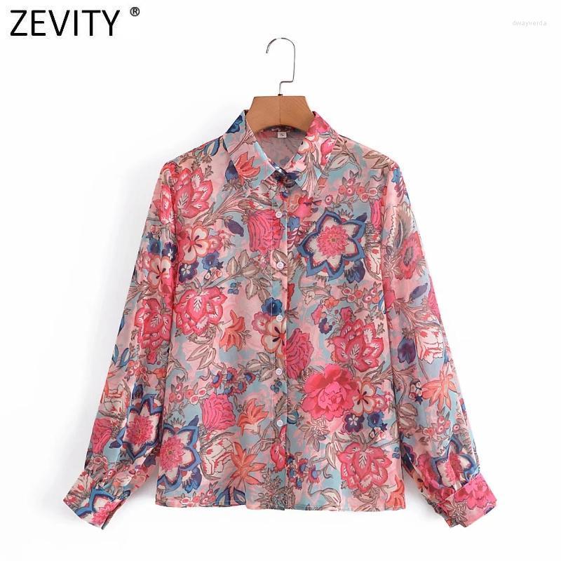 

Women's Blouses & Shirts Zevity Women Ethnic Totem Floral Print Chiffon Smock Blouse Office Ladies Long Sleeve Casual Breasted Shirt Chic To, As pic ls9599aazz