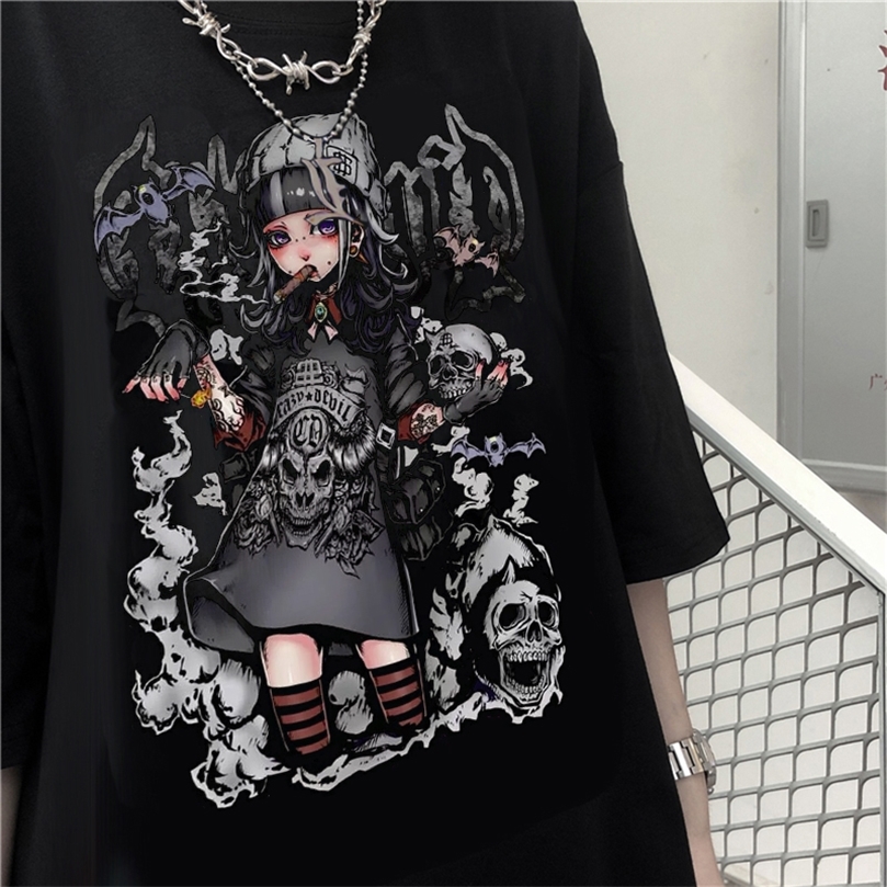 

Summer Goth Female Tee Aesthetic Loose Women Tshirt Punk Dark Grunge Streetwear Ladies gothic Top Tshirts Harajuku Clothes y2k 220615, White