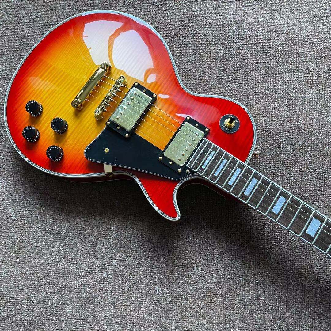 Custom Electric Guitar Sunburs color Tiger flame maple top gitaar high quality pickups mahogany body handmade 6 stings guitarra