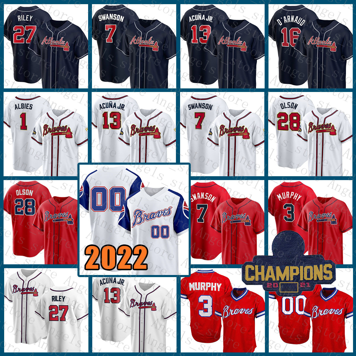 

2022 New Atlanta Baseball Jersey Braves 13 Ronald Acuna Jr. Dansby Swanson Matt Olson Ozzie Albies Austin Riley Travis d'Arnaud Dale Murphy Orlando Arcia Adam Duvall, Flexbase(yongshi