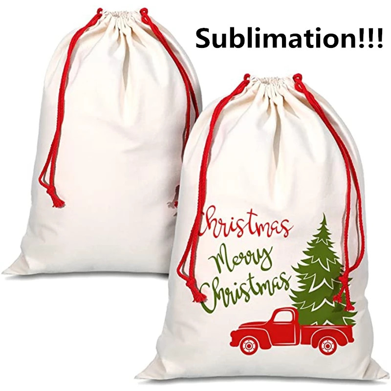 

DHL Fast Sublimation Blank Santa Sacks DIY Personlized Drawstring Bag Christmas Gift Bags Pocket Heat Transfer