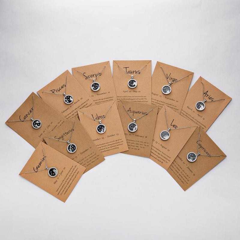 

Pendant Necklaces 12 Zodiac Sign Charm Silver Color Round Necklace For Women Men Fashion Constellation Jewelry Gift Dropship