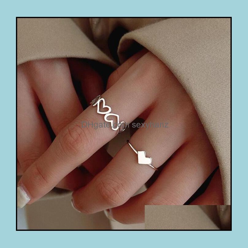 

Band Rings Jewelry 2Pcs/Set Women Fashion Simple Heart Design Hollow Finger Ring For Girls Gift Wholesale Drop Delivery 2021 Lnod0