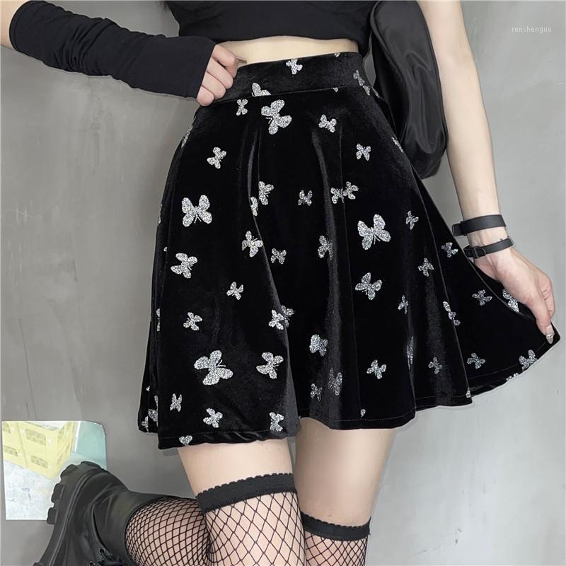 

Skirts Butterfly Sequin Skirt Women Summer 2022 Velvet Mini Gothic Vintage Clothes, Black skirt