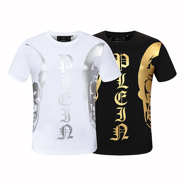 

PP Fashion Men's Designer slim fit tee Casual rhinestone Short Sleeve Round Neck shirt tee Skulls Print Streetwear collar Polos M-xxxL P88275, White