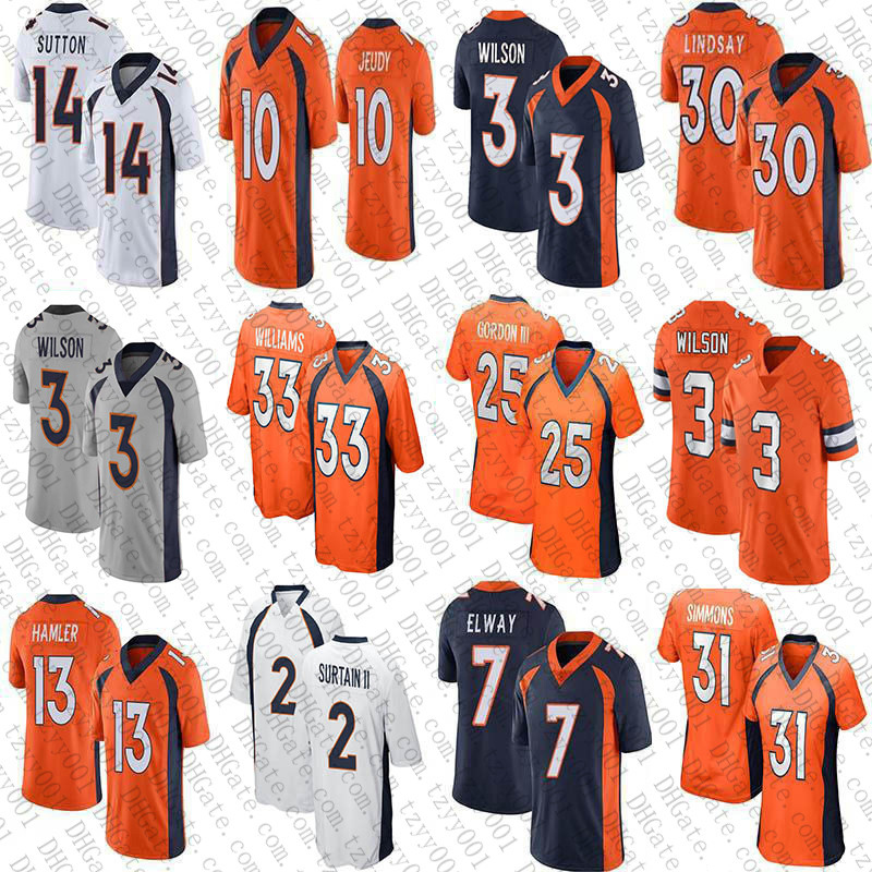 

3 Russell Wilson 2 Patrick Surtain II 33 Javonte Williams Football jersey 10 Jerry Jeudy 88 Demaryius Thomas 31 Justin Simmons John Elway Tim Patrick Courtland Sutton, Youth