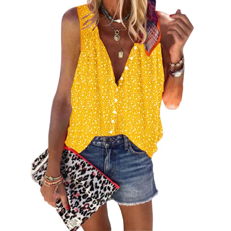 

Women' Tanks & Camis 2022 Summer Tops Women Tank Top V-neck Sleeveless Vest Casual Printing Shirt Button Plus Size 5XL, Blue