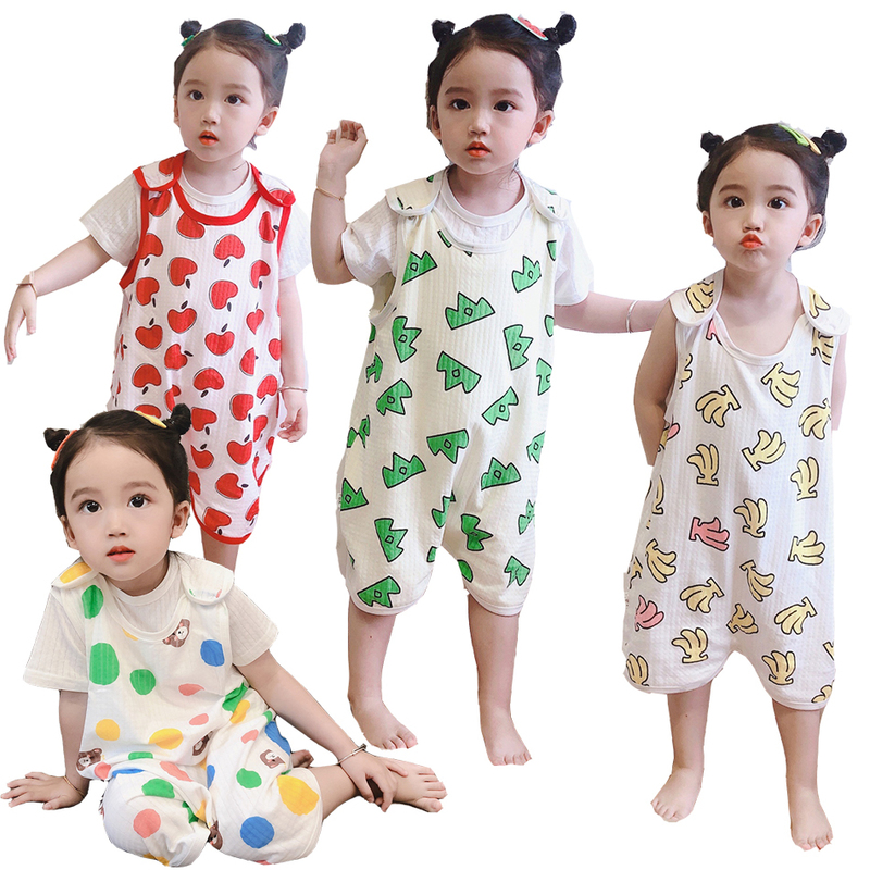 

Toddler Onesie Pajamas Baby Girl Sleeveless Cotton Sleepwear Child Boy 1-6T Summer Night Warm Abdomen Homewear Kids Jumpsuits 220510, Kids pajamas 01