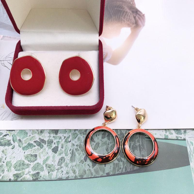 

Stud Round Red Enamel Earrings Oil Painting For Women Party Gift Brincos JewelryStud