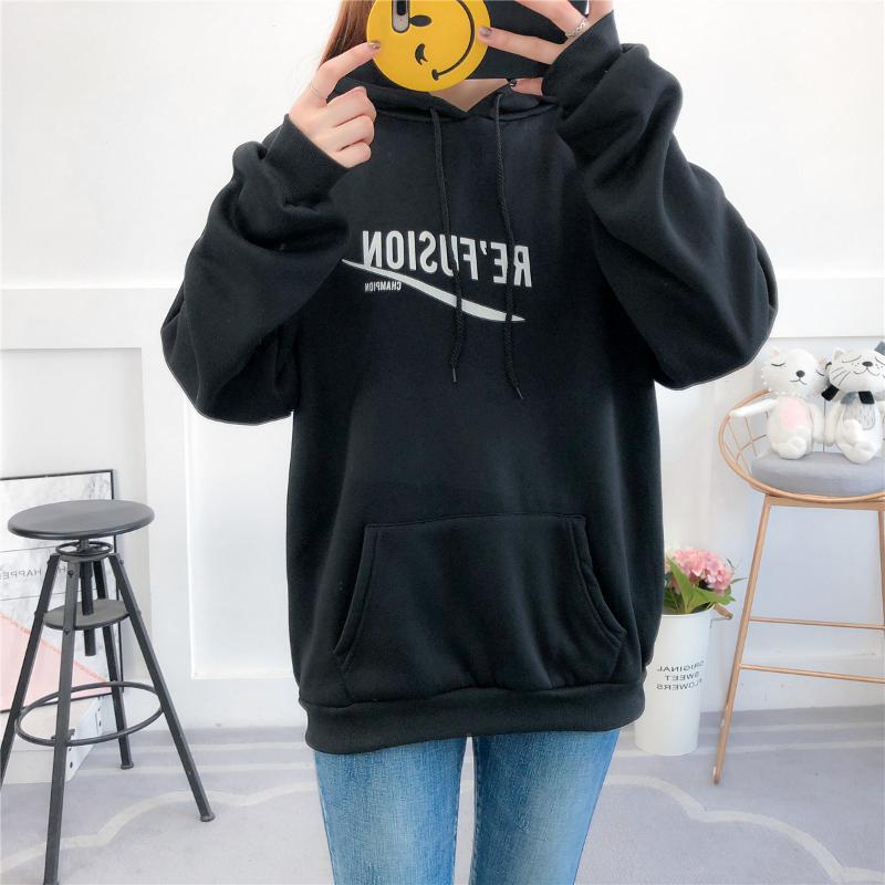 

Women's Hoodies & Sweatshirts Autumn And Winter Fashion Harajuku Students Loose Bottoming Shirt Top Trend Fleece SweaterWomen's, Black