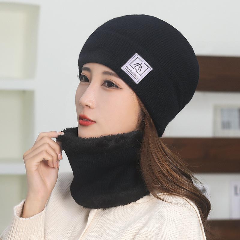 

Berets 2022 Warm Beanies Hat For Girl Ring Scarf Plush Winter Hats Knitted Caps 2 Pieces Fashion Set Women, Dark blue