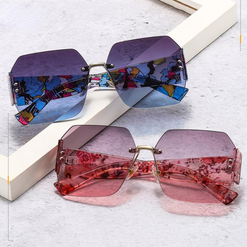 

Sunglasses Vintage Printing Rimless Square Women Eminine Fashion Women'S Luxury Oversized Frame Retro Eyeglasses UV40Sunglasses