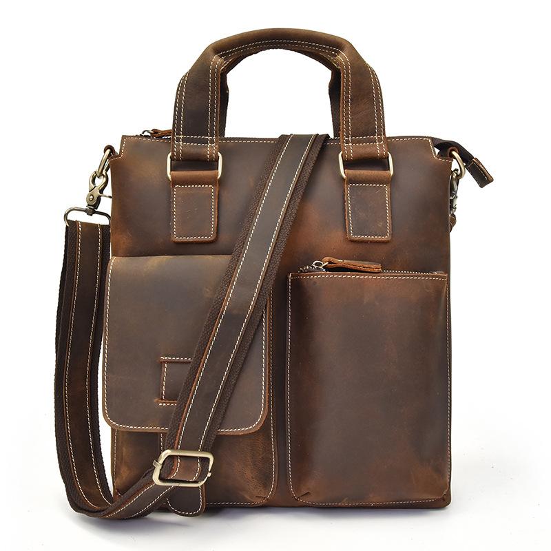 

Briefcases Men's Retro Leather Briefcase Work Portable Business One Shoulder Messenger Bag Personality TrendBriefcases, As pic