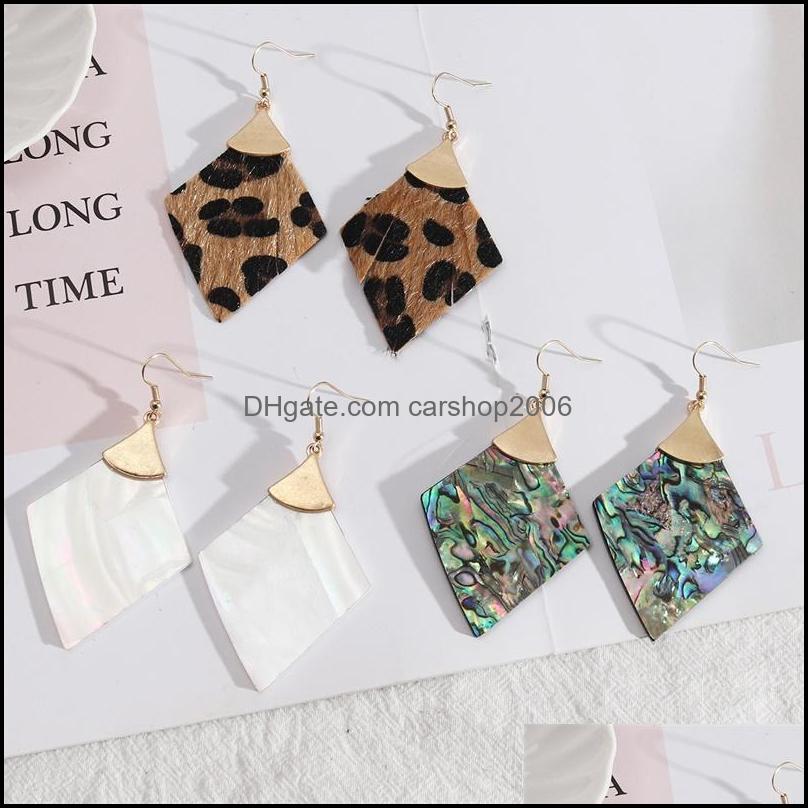 

Charm Rhombus Shape Abalone Shell Paper Leopard Leather Charms Earrings Gold Color Brincos Pendientes Fashion Brand Jewe Dhseller2010 Dhmea