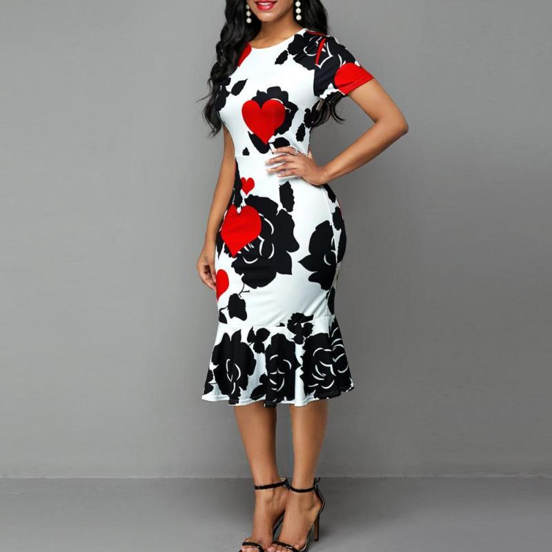 

Casual Dresses Formal Bodycon Dress Printed Ruffles Women O Neck Short Sleeve Party For Wedding Clothing 2022 White 5xl Plus Size, White s