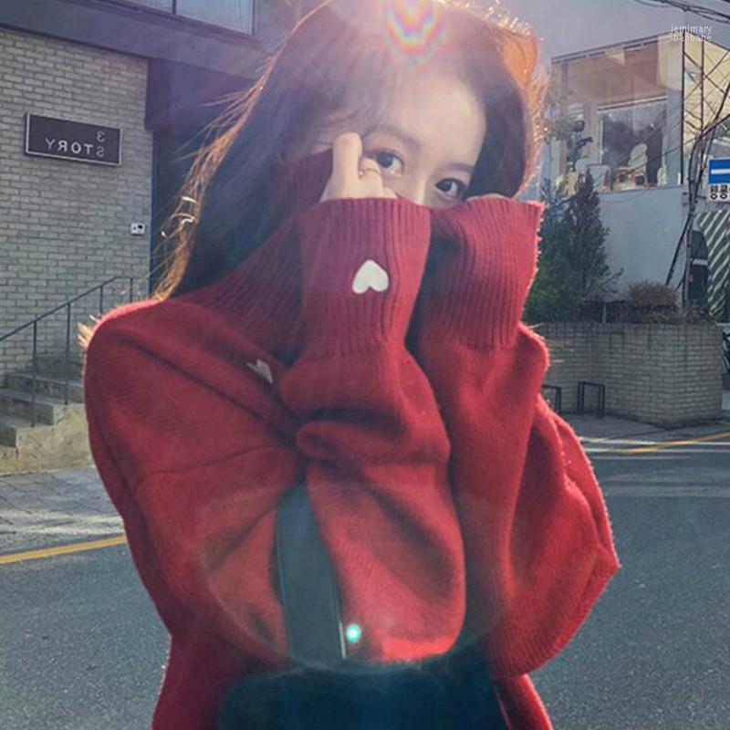 

Women's Sweaters Women Turtleneck Sweater Cute Heart Embroidery Knit Jumpers Crocheted Pullover Knitwear Cashmere Sueter Mujer 2022 Jemi22, Beige