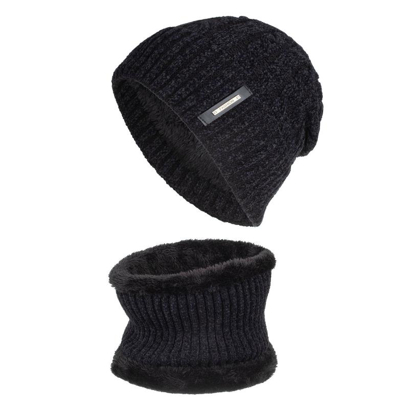 

Berets Fashion Winter Beanie Hats For Women Men Hat Scarf With Thick Fleece Lined Warm Chenille Knit Cap Solid Color Skull Caps Neck, Black