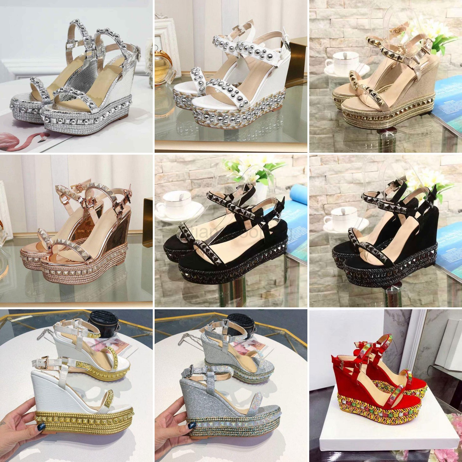 

Glamorous Red sole Sandals Madcarina Designers Sandalias High heel Bottom Platform Wedge Espadrille Woven Braid Ankle Strap Summer sandals, 21