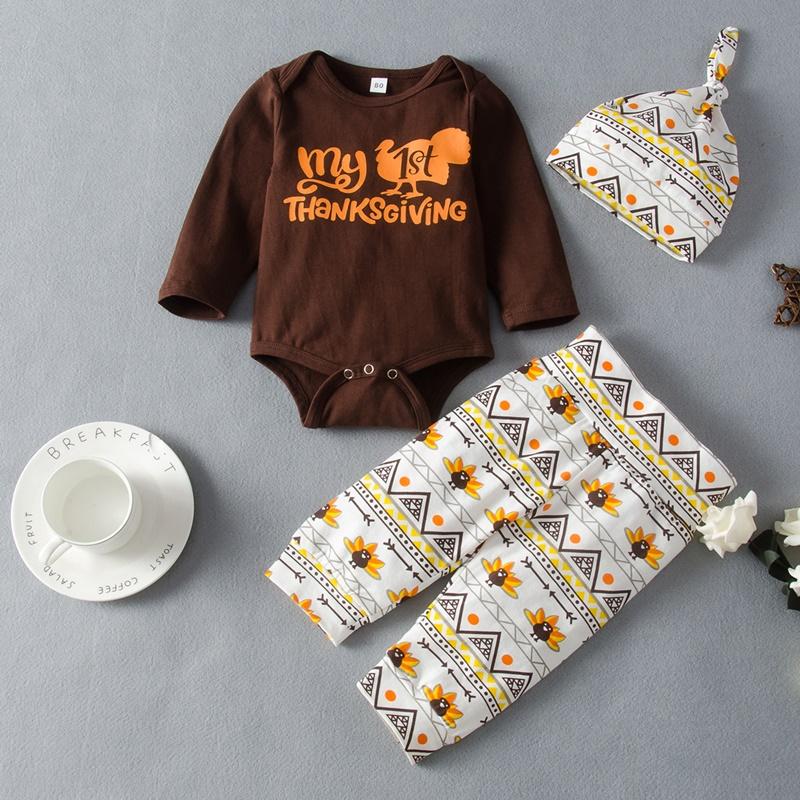 

Clothing Sets Thanksgiving Baby Girl Winter Clothes 3 Pcs Cotton Letter Long Sleeve Romper Tops+print Trousers+hat Boy Set 0-18M, Zfml206a-bn