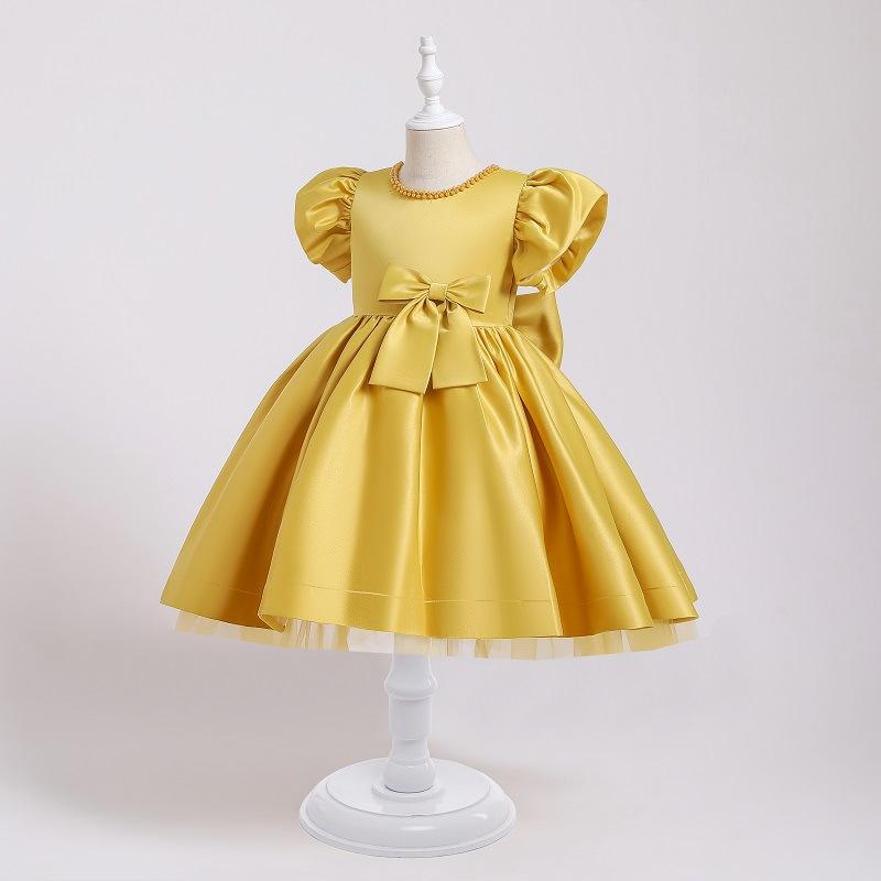 

Girl's Dresses Beading Kids Clothes Girls Puff Sleeve Children's Elegant Dress Princess Summer Baby Girl Costumes For Birthday3 6 8 10TG, As picture