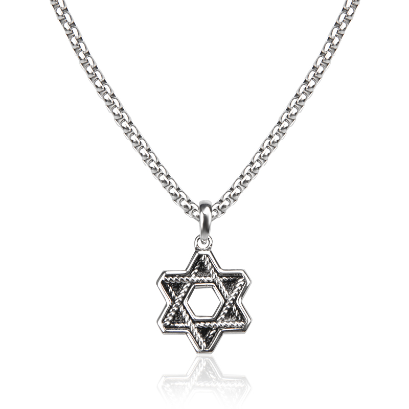 

Necklace Pentagram Pendant Hip Hop Men and Women Retro Design Fashion Necklace Box Chain