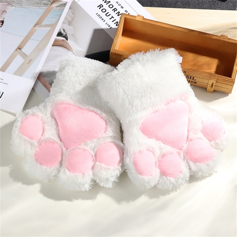

1Pair Women Girls Cute Cat Kitten Paw Claw Warm Gloves Soft Anime Cosplay Plush for Halloween Party Accessories 220812gxgx