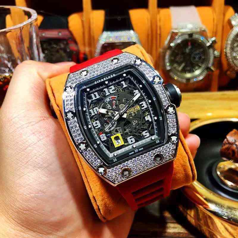 

uxury watch Date Luxury Mens Mechanics Watch Richa Wristwatch Man Tian Xing Outdoor Multifunctional Wine Barrel Shaped Large Dial Hollowed Out Full-, Black silver shell