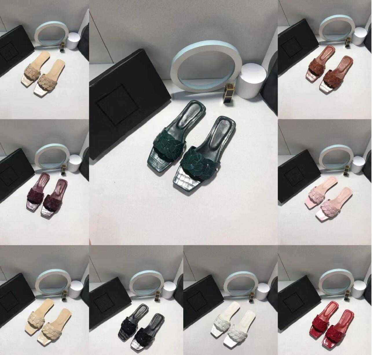 

Designer Classic Flat Bottom Slippers Women's Leather Weave Simple Sandal Summer Leisure Comfortable Sandals Luxury Outdoor Beach Shoes Flip, Box