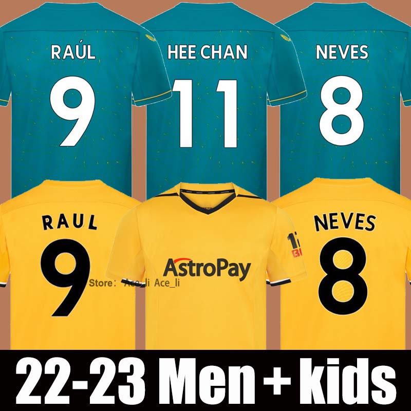 

22 23 Wolves away Soccer Jerseys RAUL NEVES TRINCAO HEE CHAN COADY 2022 2023 Wanderers MOUTINHO PODENCE NETO JORDAO Wolverhampton Football Shirts men Kids Kits, 22-23 home+ patch