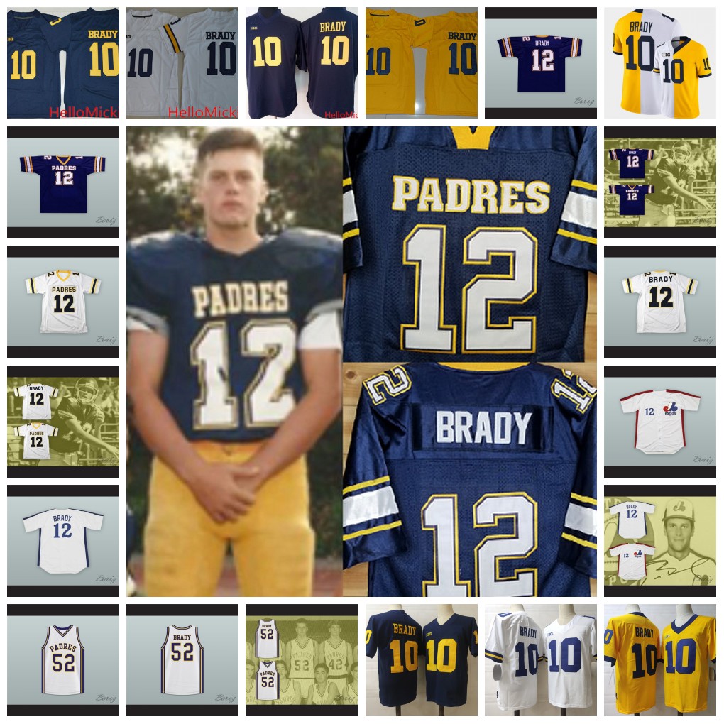 

#12 Tom Brady Jersey Junipero Serra Padres White Navy Stitched High School Football Jersey Men' Womens Youths, 15