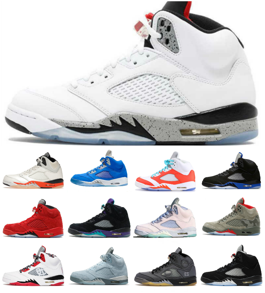 

Jumpman Racer Blue 5 5s Basketball Shoes Mens Fire Red Stealth Hyper Royal Oreo Raging Bull Sail White Cement Black Metallic Green Bean Bluebird What The Men Sneakers, Bubble package bag