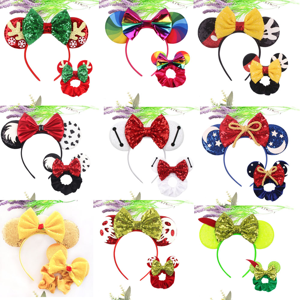 

48 Ears Headband Princess Festival Red Plaid Hairband Kids Sequin Bow Female Party Headwear Cute Hair Accessories