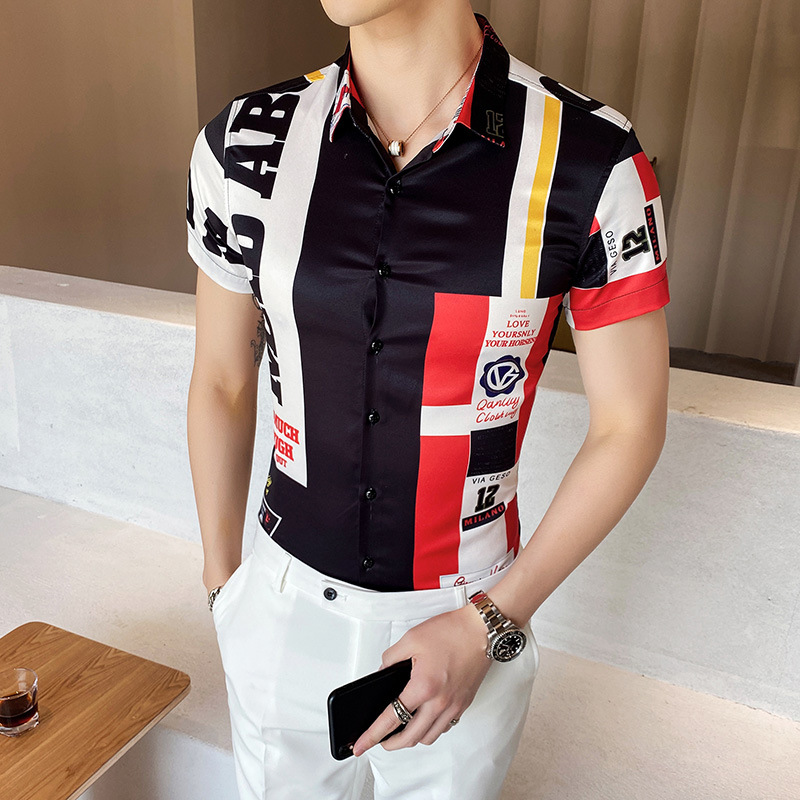 New Fashion Men's Short Sleeved Shirt Popular Youth Shirt Male Gorgeous Decor High-grade Business Casual Shirts Man Party Dance Wear Clothin