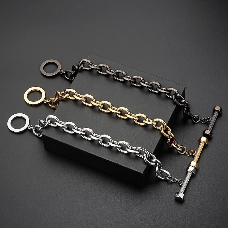 

Link Chain Punk 18K Gold Plating Men Charms Special Stainless Steel Jewelry BraceletsLink