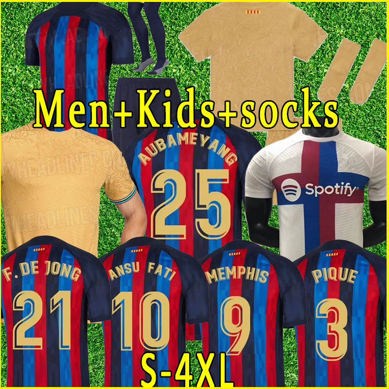 Barcelone Player Version Soccer Jersey 21 22 23 Camiseta de Futbol ANSU FATI 2022 2023 GRIGEZMANN F.DE Jong Maillots de Men Kid Kit Full Set Sock