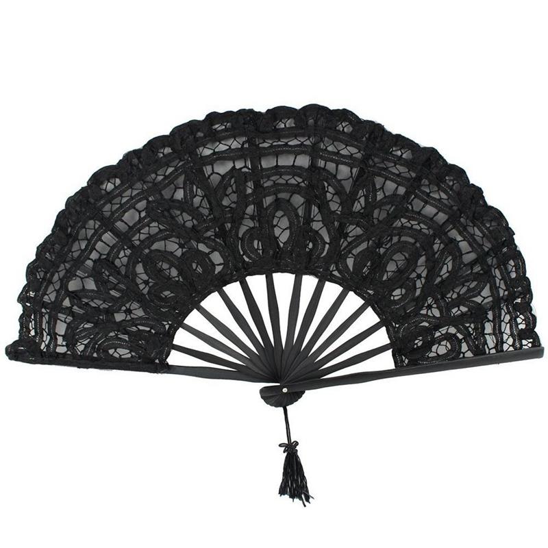 

Other Home Decor Handmade Cotton Lace Folding Hand Fan For Party Bridal Wedding Decoration (Black)