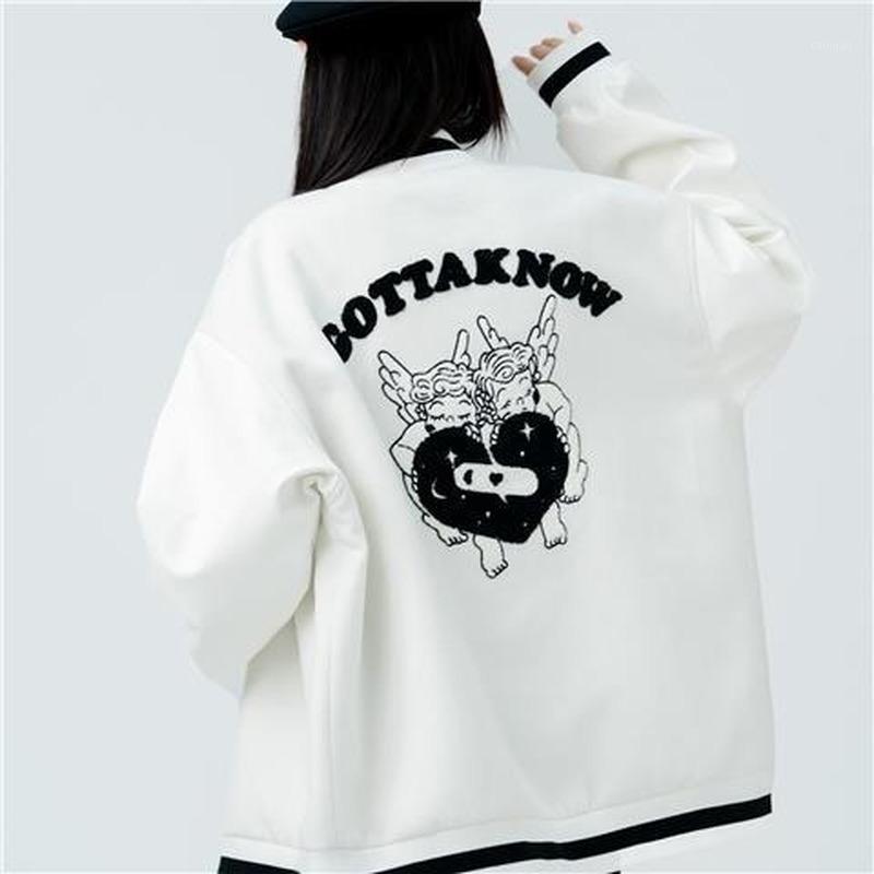 

Women' Jackets Angel Love Jacket Women High Street Letter Embroidery Baseball Uniform Coat Loose And Simple Woman Clothes Tops