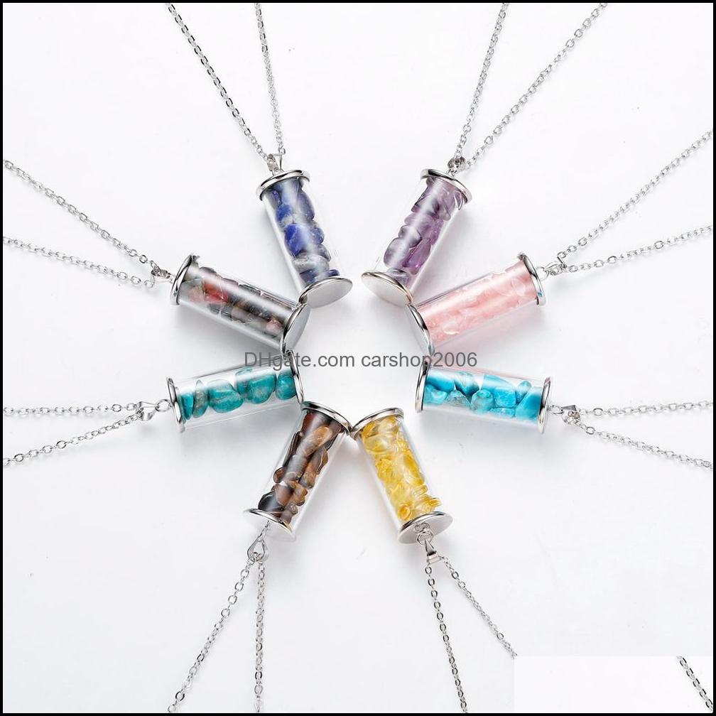 

Pendant Necklaces Stainless Steel Chain Natural Tumbled Wicca Gravel Chip Stone Wishing Bottles Set Healing Reiki Necklac Carshop2006 Dhzgh