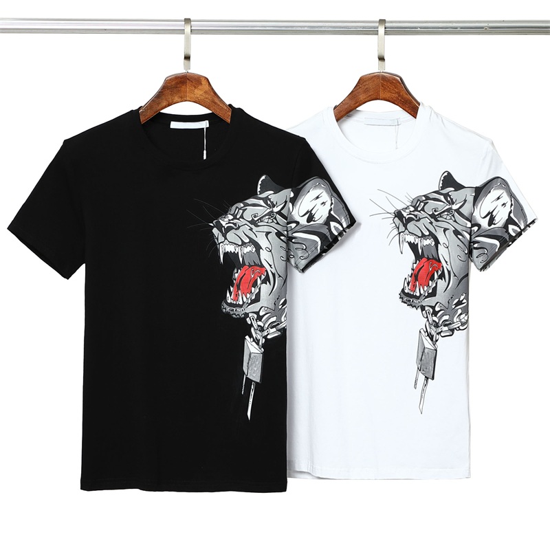 

New Arrivals Luxury T-shirt summer Men's women's short sleeved fashion T-shirt pure cotton high quality shirt casual tiger head pattern S-XXL, White