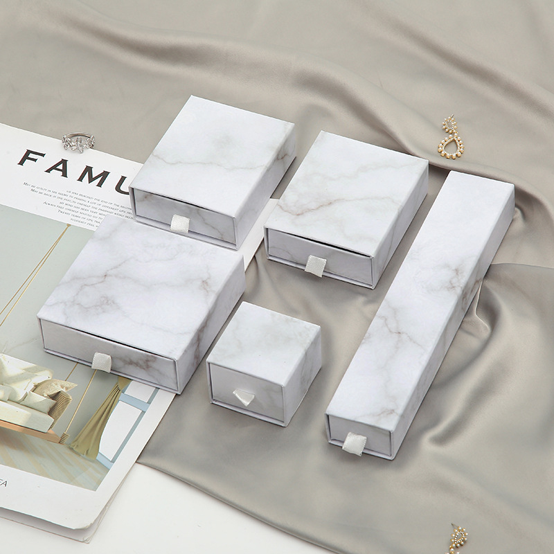 

12pcs Square Jewelry Display Box Packaging Marble Kraft Paper Gifts Boxs for