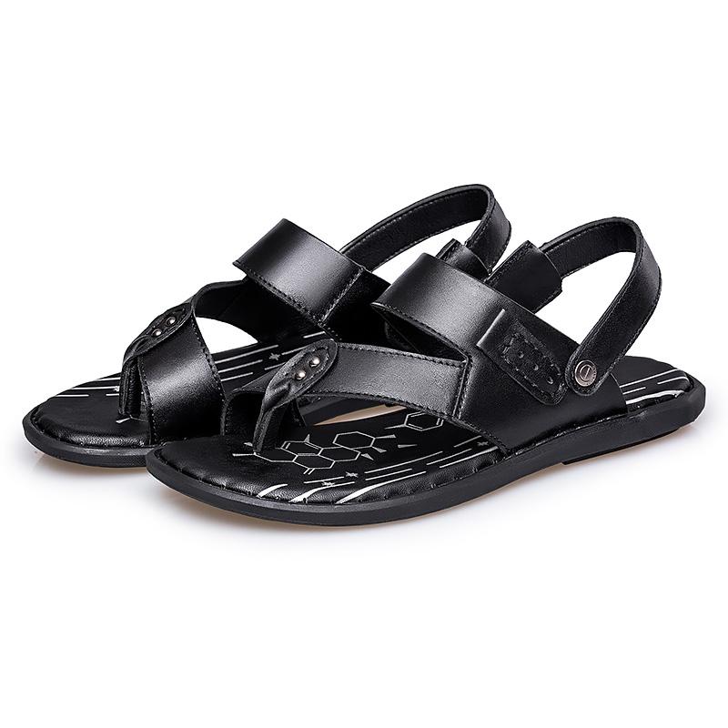 

Sandals Men's Leisure Plus Size Beach Outdoor Thong Sandal Flat Summer Shoes Genuine Leather Shoe Mans Flip Flop Sandles Slipper, Black