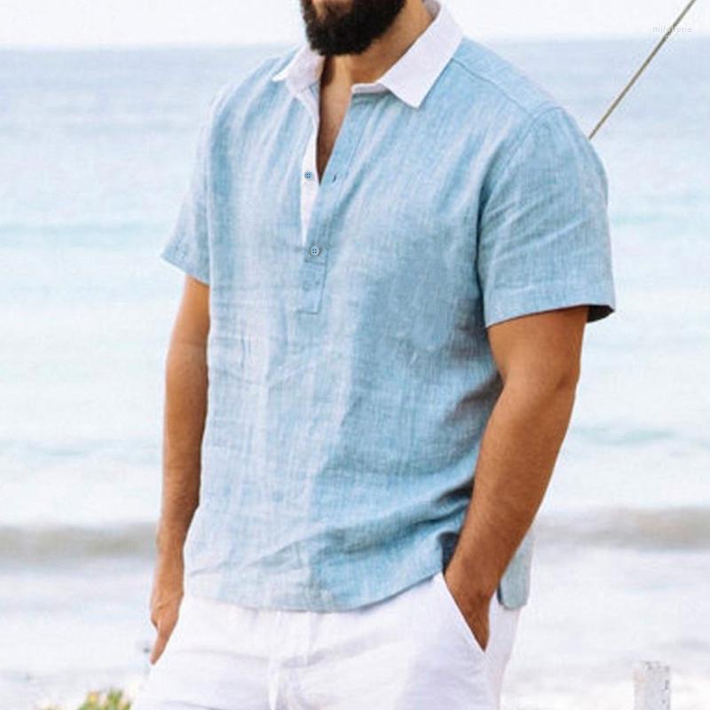 

Men's T-Shirts Summer Basic Casual Beach T Shirts Tops Leisure Stand Collar Solid Shirt Short Sleeve Comfortable Cotton Mild22, Blue