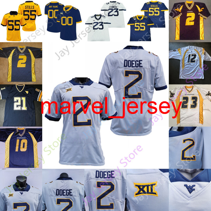 

West Virginia Mountaineers WVU Football Jersey NCAA College Pat McAfee Jarret Doege Alec Sinkfield Tony Mathis Jr. Bryce Ford-Wheaton Smith, Grey