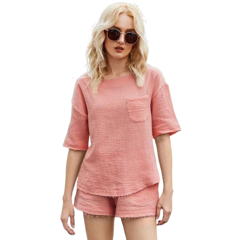 women's Tracksuits 2021 Summer Two Piece Set Pullover Tracksuit Casual Outfit Suits Women Solid T Shirt Tops Cotton Linen Shorts Pants 2 R34-image-790031279